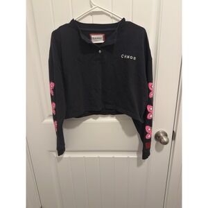 CHNGE Women's Black Crop Top Long Sleeve Butterfly Design Size See Measurements